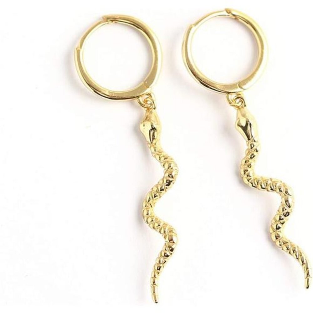 Snake Dangle Small Hoop Earrings 925 Sterling Silver Drop Animal Hypoallergenic